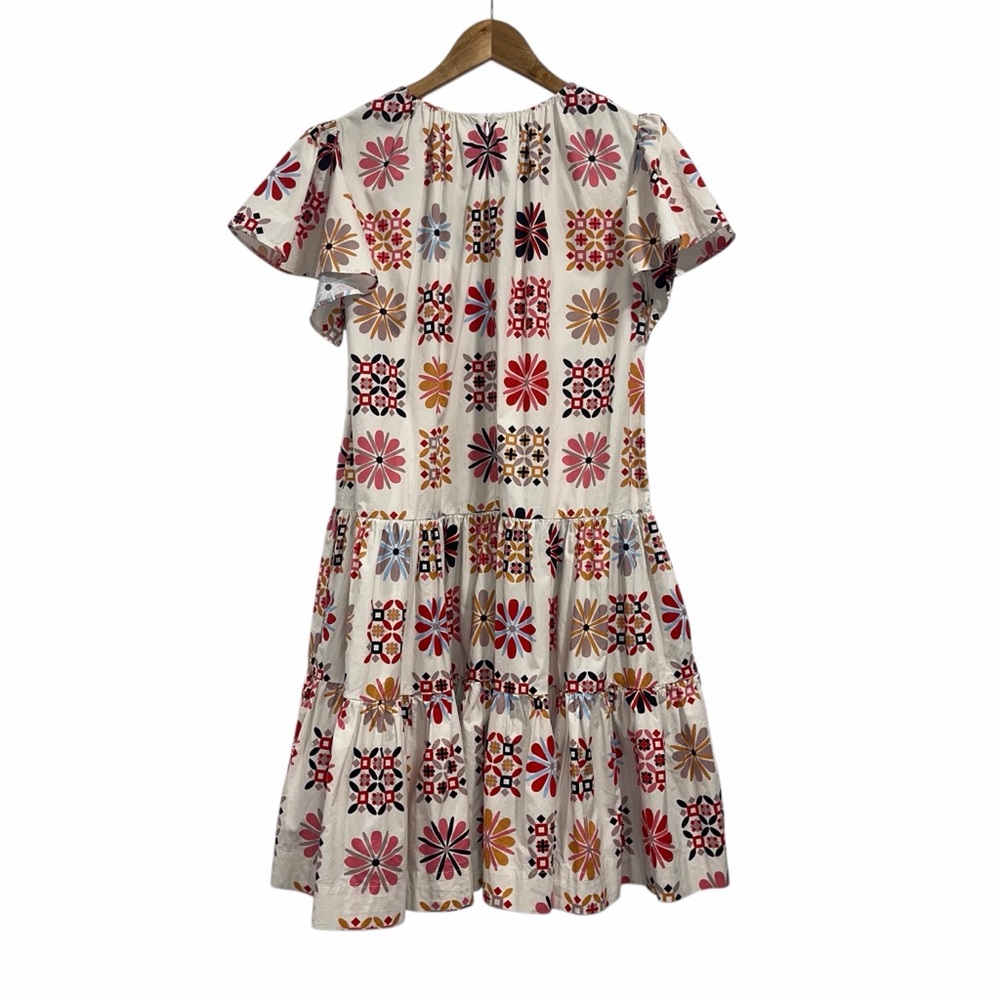 La DoubleJ Multicolor Midi Dress Floral Tile Print Tiered Cotton Med Casual 🟡 - Picture 9 of 14